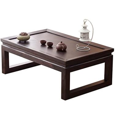 Imagem de AkosOL Mesa de chá pequena para varanda japonesa, mesa de janela simples, mesa de café, mesa de centro de tatami de madeira, mesa baixa para casa, 70 x 45 x 30 cm, marrom