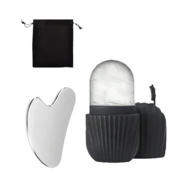 Imagem de Conjunto De Rolo Facial De Aço Inoxidável E Placa Gua Sha Massageador 