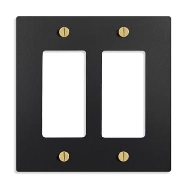 Imagem de Selecione 2 faixas pretas com tampa de placa de parede de latão, placa frontal de tomada de receptáculo elétrico, GFI/Rocker Decorator Light Switch Cover