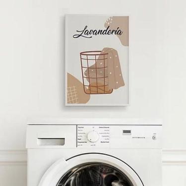 Imagem de Quadro Para Lavanderia Cesto Roupas 45X34Cm - Madeira Branca