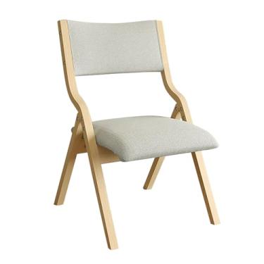 Imagem de Cadeira de jantar dobrável de madeira com estofamento de linho - Portátil e dobrável para escritório, festa, uso em eventos (branca)