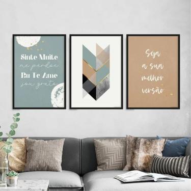 Imagem de Kit 3 Quadros Ho`Oponopono Abstrato 45X34Cm Com Vidro Preta