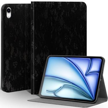 Imagem de Une Diffe Capa de couro para iPad Air 11 polegadas M3 2025/M2 2024, iPad Air 10,9 polegadas 5ª/4ª geração 2022/2020, capa de couro de flor integral, capa protetora inteligente com hibernar/despertar