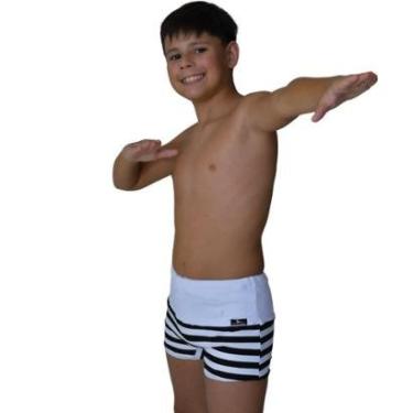 Imagem de SUNGA INFANTIL BOXER BRANCA LISTRA PRETO E BRANCO-Masculino