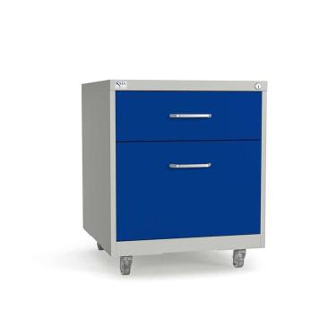 Imagem de Gaveteiro de Aço 2 Gavetas com Rodízios com Chave Azul/Cinza