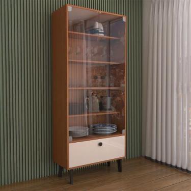 Imagem de Cristaleira Bellagio 2 Portas 1 Gaveta com Vidro Creme/Freijó - Panora