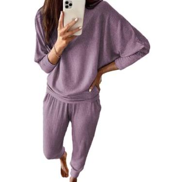 Imagem de Conjunto de Moletom PRETTYGARDEN Feminino 2 Peças Canelado XXL Roxo Pr