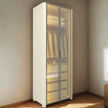 Imagem de Guarda Roupa Modulado com LED e Vidro Reflecta 2 Portas com Pes MDF Innova Gelius