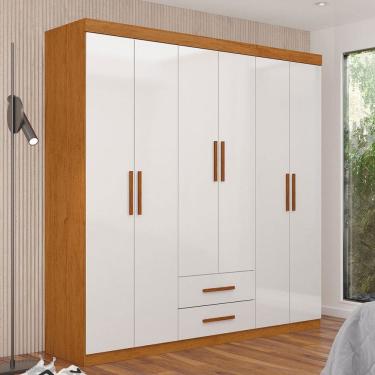 Imagem de Guarda-Roupa Solteiro Regalle 6 Portas 2 Gavetas Cinamomo/Branco - Pnr Móveis