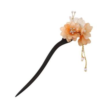 Imagem de Grampo De Cabelo Magnólia De Vidro Transparente Com Borla De Madeira, 