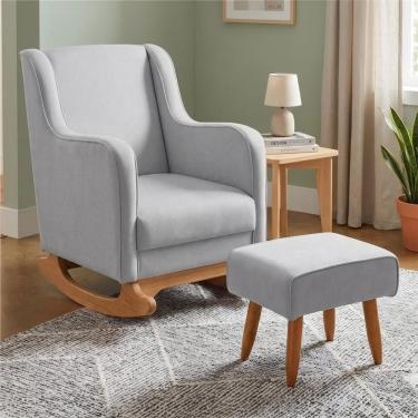 Imagem de Poltrona Amamentação Base Balanço E Puff Vick Bouclê Cinza F03 - Mpozenato