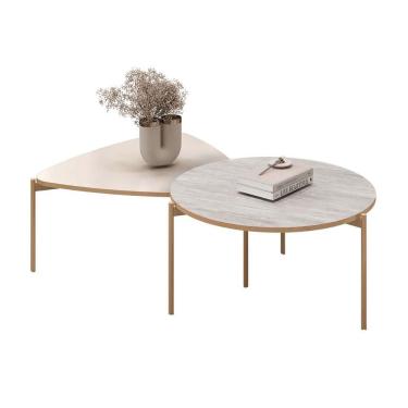 Imagem de Mesa de Centro Iza e Bela Quadrada Tampo MDF Base Metal Pintado 76,5CM Off White-quartz...