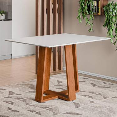 Imagem de Mesa De Jantar Com Vidro 4 Lugares Multimóveis Cr50241 Cinamomo-off White