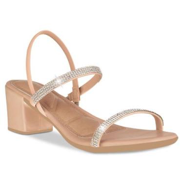 Imagem de Sandalia Saltinho Feminino Casual Salto Bloco Com Strass - Takata, Ros