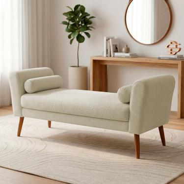 Imagem de Puff Recamier Estofado para Quarto Itália 160cm com Pés Palito Bouclê Bege - Desk Design