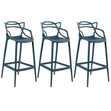 Imagem de Kit 3 Banquetas Laráz Master Allegra 76 cm - Azul petróleo - Laraz