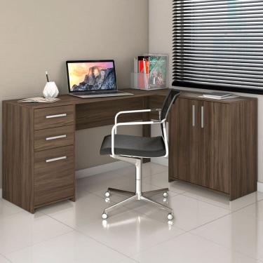 Imagem de Mesa para Escritório 2 Portas 3 Gavetas Mirage Nogal Trend - Pnr Móveis
