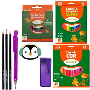 Imagem de Material Escolar Lapis De Cor 48 Cores + Canetinha + Borracha + Aponta