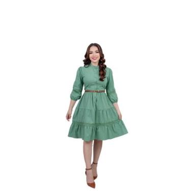 Imagem de Vestido Moda Evangélica Midi Viscolinho Outono Inverno Cor:VerdeTamanh