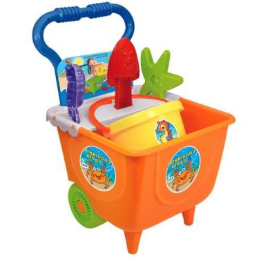 Imagem de Carrinho Brinquedo Praia Beach Luxo Grande Com Pá Rastelo Balde e Form