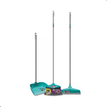 Imagem de Kit Vassoura Rodo 30CM e Pá para Lixo Noviça Concept para Limpeza em Aço com Tecnologia DUO Turquesa Bettanin