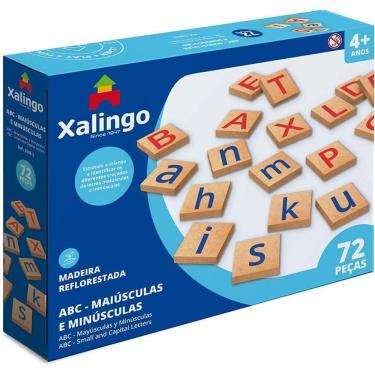 Imagem de Brinquedo Pedagógico de Madeira Abc Maiúsculas e Minúsculas 72 Peças Xalingo