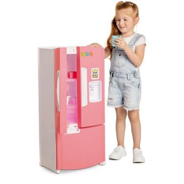 Imagem de Geladeira de Brinquedo Frost Fun Candy com Freezer Prateleiras Móveis Dispenser Água Acessórios Rosa Tateti Brinquedos