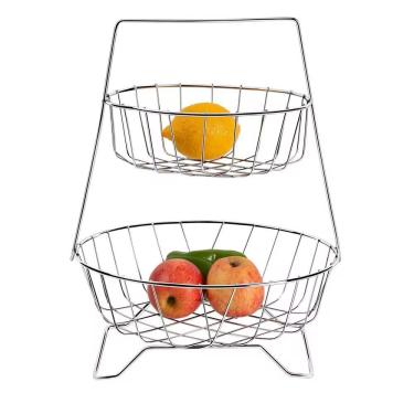 Imagem de Fruteira de Mesa 613 2 Andares com Pedestal em Arame de Aço Cromado para Cozinha Prata Utimil Industrial