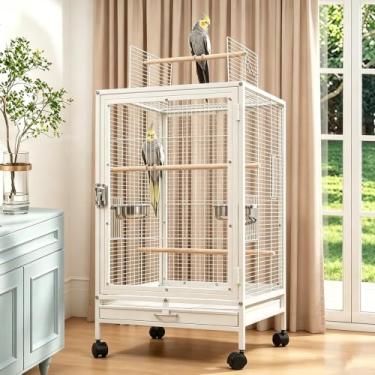 Imagem de Gaiola de papagaio xixi-home, gaiola de metal para pássaros, gaiola ornamental - com parte superior e roda, gaiolas de voo grandes para atividades ao ar livre para periquito, periquito, calopsitas