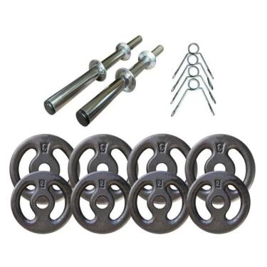 Imagem de Kit 20Kg Com 2 Barras E Anilhas Para Musculação