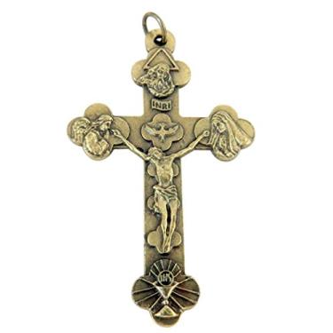 Imagem de Pingente crucifixo de cruz de Trindade Espírito Santo Filho com base em tom de bronze religioso, 5 cm