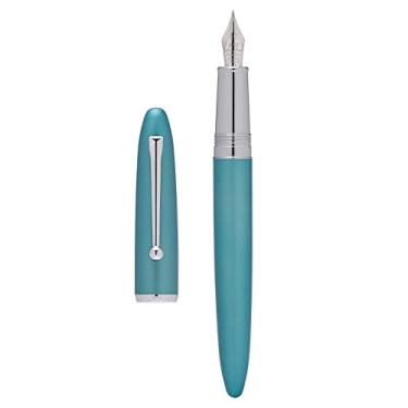 Imagem de Asvine Caneta-tinteiro Hongdian 620 azul metal ponta dobrada, caneta clássica de 0,6 mm para escrever com caixa de metal