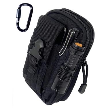 Imagem de Bolsa tática multiuso, coldre tático coldre militar bolsa de cinto carteira bolsa bolsa para celular com zíper compatível com a maioria dos modelos de celular - preto