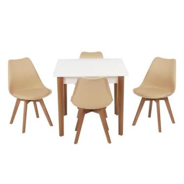 Imagem de Conjunto Mesa De Jantar Luiza 80cm Branca Com 4 Cadeiras Leda - Nude -