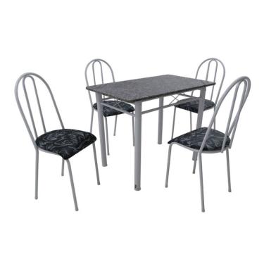 Imagem de Conjunto de Mesa Genebra com 4 Cadeiras Alicante Branco Liso e Preto Floral