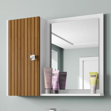 Imagem de Armário De Banheiro Gênova 1 Porta 2 Prateleiras Com Espelho Branco -