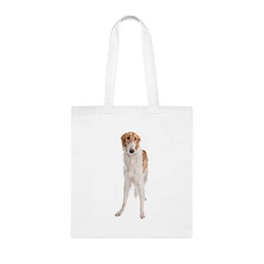 Imagem de Borzoi ou bolsa de cachorro lobo russo, presente de cachorro lobhound russo, aniversário de cachorro lobhound russo bolsa de ombro de cachorro lobhound russo, bolsa de ombro reutilizável para cachorro lobo russo, Branco