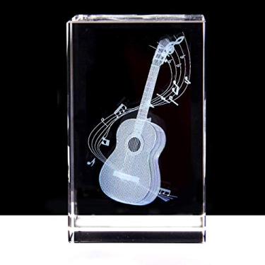 Imagem de Guitarra 3D Peso de papel gravado a laser em cubo de vidro de cristal para graduação natal aniversário dia dos namorados