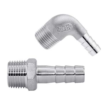 Imagem de JoyTube Conjunto de farpas de mangueira de aço inoxidável, cotovelo reto 3/8" mangueira farb para 1/2" NPT macho de montagem de fermentação doméstica (pacote com 2)