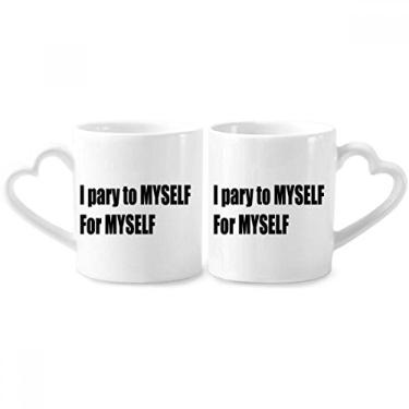 Imagem de Pray To Myself For Myself Conjunto de canecas de porcelana de casal, copo de cerâmica com alça de coração