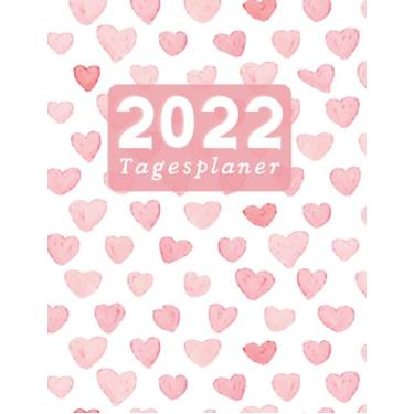 Imagem de Tagesplaner 2022, 1 Tag 1 Seite Großer Tageskalender auf deutsch, mit Herzen, Planer und Tagebuch A4 ohne Stunden, Kalenderbuch von Januar bis Dezember 2022
