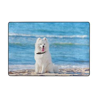 Imagem de Top Carpenter Tapete de área branco para cães Samoiados sentados na praia Capacho para entrada de piso de madeira, sala de estar, quarto, 91,4 x 61 cm