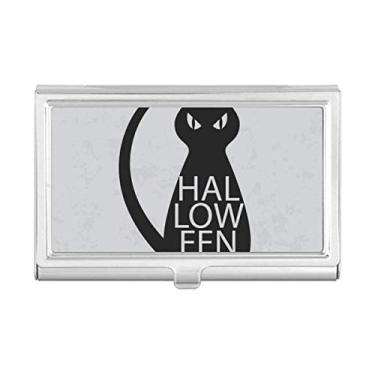 Imagem de Porta-cartões de visita de gato com personalidade preta Halloween