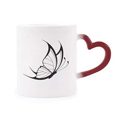 Imagem de Caneca de grés simples vintage voando borboleta preta sensível ao calor mudança de cor vermelha