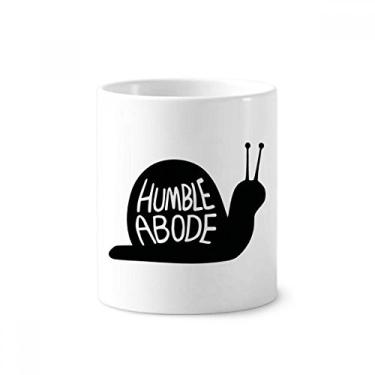 Imagem de Porta-canetas com silhueta de animal de caracol preto e escova de dentes natural caneca de cerâmica branca 355 ml