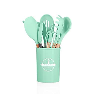 Imagem de Jogo Utensílios de Cozinha Silicone Cabo de Madeira MM House (Verde)