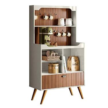 Imagem de Aparador Buffet Cantinho do Café Rubi 1 Porta 3 Nichos Ripado 3D Pés Retrô Off White Perolizado/Madeirado Tauari Lukaliam