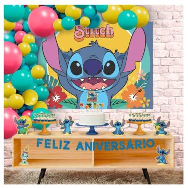 Imagem de Kit Festa Stitch Enfeites De Mesa Toppers Faixa Aniversário