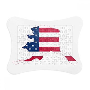 Imagem de Mapa Estrelas Listras Bandeira em Forma de Alaka EUA Moldura de quebra-cabeça Decoração Decoração Enfeite de Jogos