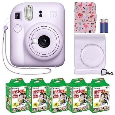 Imagem de Câmera instantânea Fujifilm Instax Mini 12 + acessórios MiniMate e capa personalizada compatível + pacote de filme Fuji Instax (50 folhas), álbum de fotos com design de flamingo (roxo-lilás)